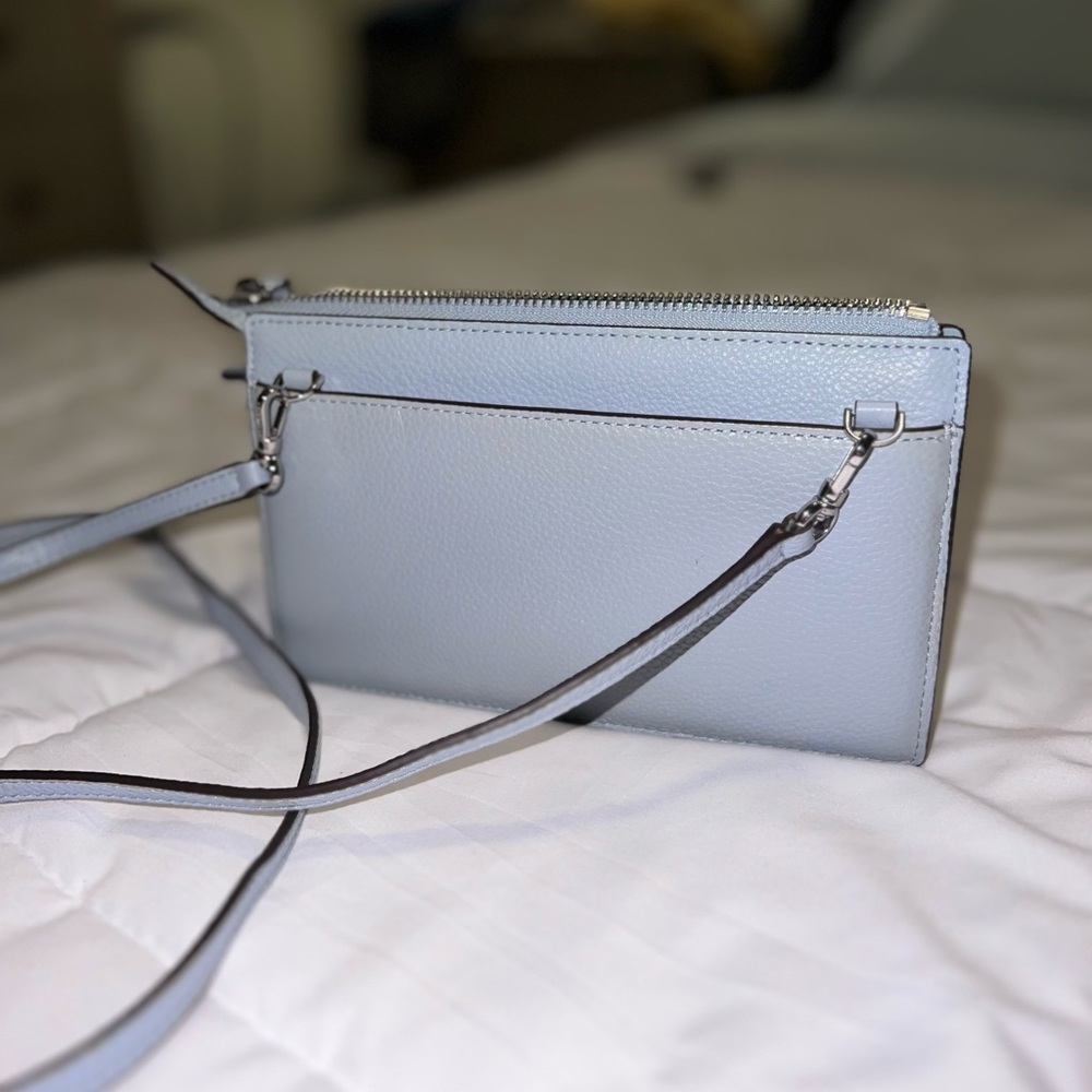 kate spade pale blue pebbled leather crossbody wallet - Picture 2 of 4
